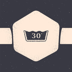 Grunge Washing under 30 degrees celsius icon isolated on grey background. Temperature wash. Monochrome vintage drawing. Vector