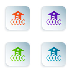 Color House with dollar symbol icon isolated on white background. Home and money. Real estate concept. Set colorful icons in square buttons. Vector