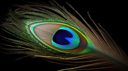 Majestic Plumage A Close-Up of a Vibrant Green and Blue Peacock Feather