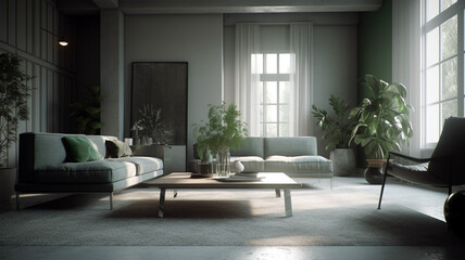 Fototapeta na wymiar modern green pale living room design