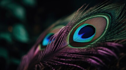 Naklejka premium Nature's Masterpiece A Stunning Macro Shot of a Green and Blue Peacock Feather