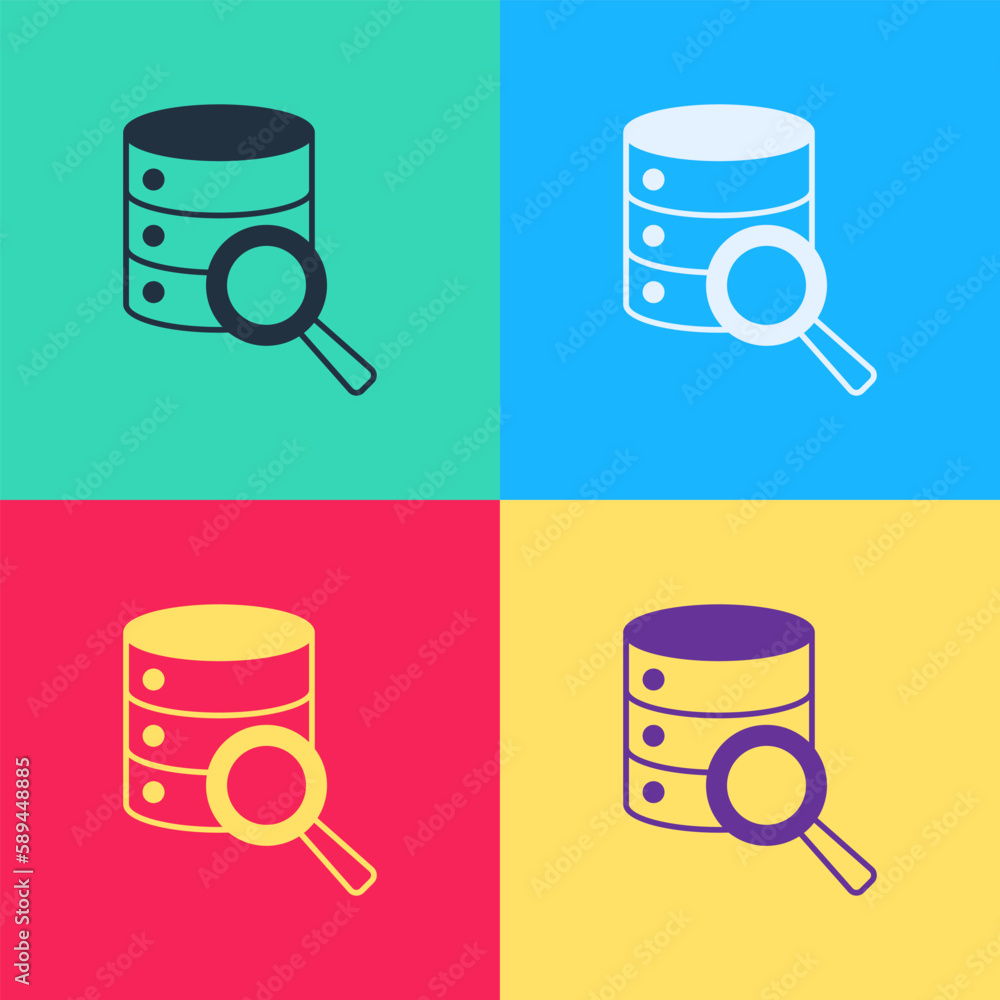 Poster pop art server, data, web hosting icon isolated on color background. vector