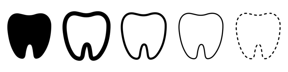 Tooth icons set. Tooth shape symbol. Vector illustration. Black icon of tooth isolated