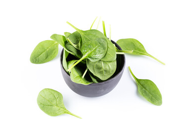 Green spinach on a white background