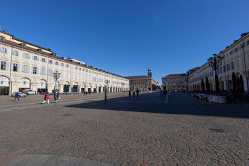 Fototapeta na wymiar TORINO (TURIN), ITALY, MARCH 25, 2023 - View of San Carlo square in the center of Torino, Italy