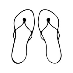 Summer slippers on isolated background in doodle style.Vector flip flops.