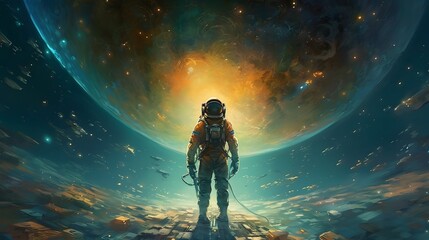 Fototapeta na wymiar astronaut floating in the vastness of the universe, full of stars, detailed depiction of nature. AI Generated
