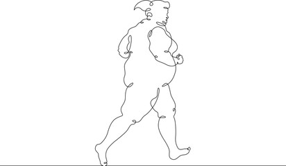 One continuous line. Fat woman on a run. The fat woman goes in for sports. The woman is trying to lose weight. Obesity. Jogging on the street.One continuous line drawn isolated, white background.