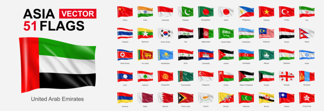 Asia countries flags vector