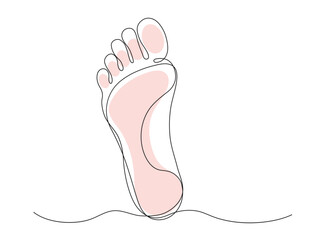 Continuous line drawing of bare foot. Minimalist black linear sketch isolated on white background.
