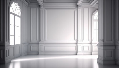 Classic interior simple empty white room, luxury apartment with stylish walls and floor. Generative AI