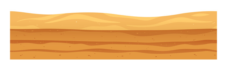 Desert sand cross-section. Dry sandy soil, under ground, underground level. Seamless empty subterranean earth, terrain layer cutaway. Geological flat vector illustration isolated on white background