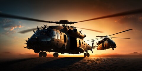 Fototapeta na wymiar military war helicopters, generative ai