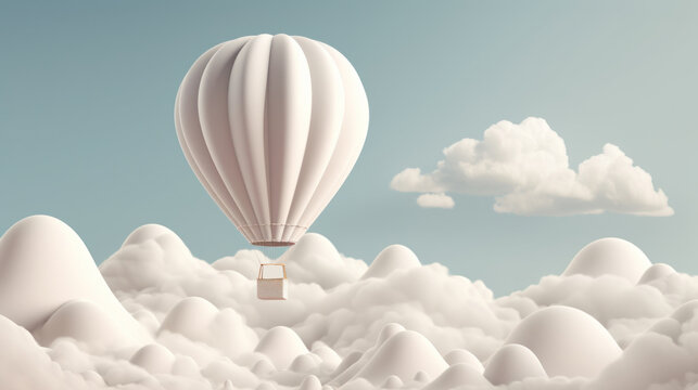The white-hot air balloon effortlessly glides over a breathtaking landscape. Generative AI