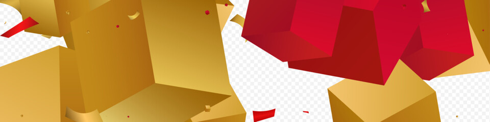 Golden Cube Flying Glitter Vector Panoramic