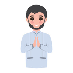 Moslem boy celebrating eid mubarak vector illustration