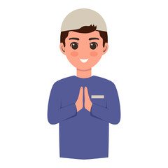 Moslem boy celebrating eid mubarak vector illustration