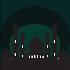 masjid silhouette Illustration , Ramadan Kareem Wishing for Islamic festival for digital banner, poster template background. vector illustration