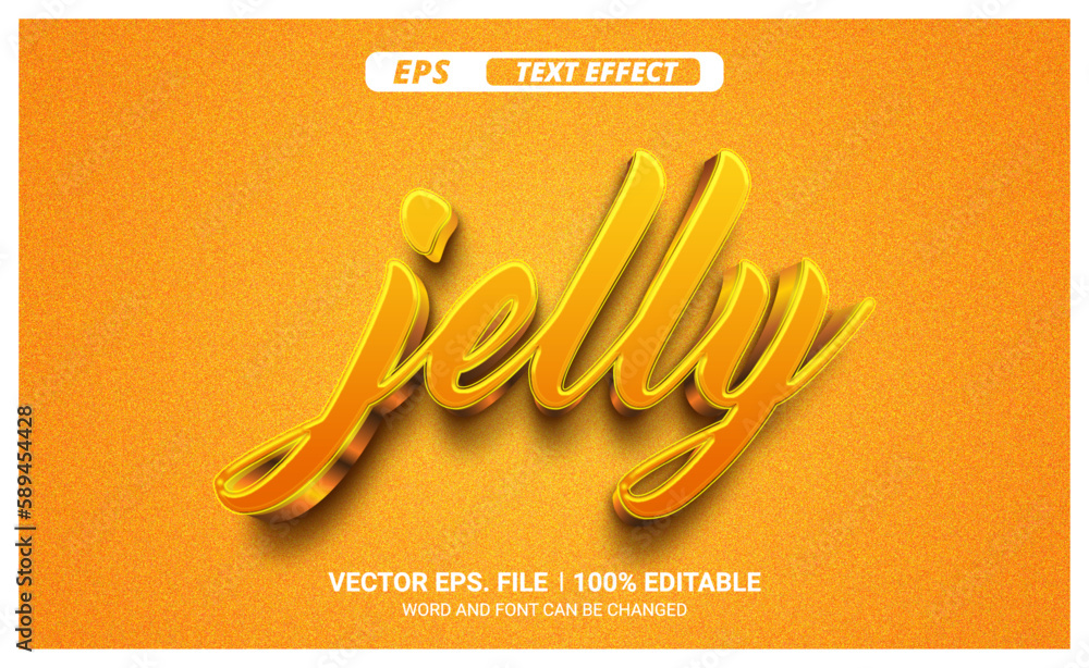 Poster jelly 3d editable vector text effect on yellow background