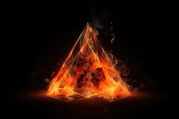 3d render, abstract geometric triangle on fire, orange flame over dark background, Halloween wallpaper, Generative AI