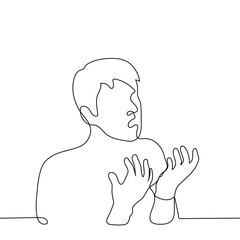 man angry - one line drawing vector. the concept confusion, shock, surprise, indignation