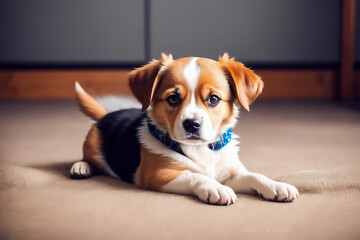 Portrait of a adorable dog, funny and cute face closeup, isolated on beautiful bokeh background, created with generative ai
