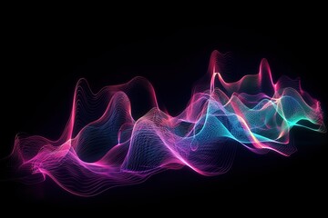 Fototapeta premium 3d render, abstract pink blue neon background with wavy line glowing in ultraviolet spectrum, Generative AI