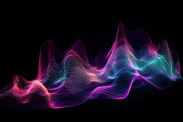Obraz premium 3d render, abstract pink blue neon background with wavy line glowing in ultraviolet spectrum, Generative AI