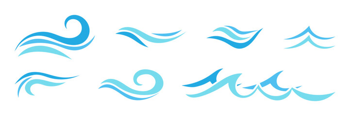 Fototapeta na wymiar Sea waves. Waves. Set. Vector illustration on a white background.