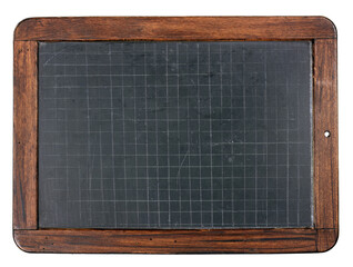 Old school blackboard with wooden frame, checkered, transparent background