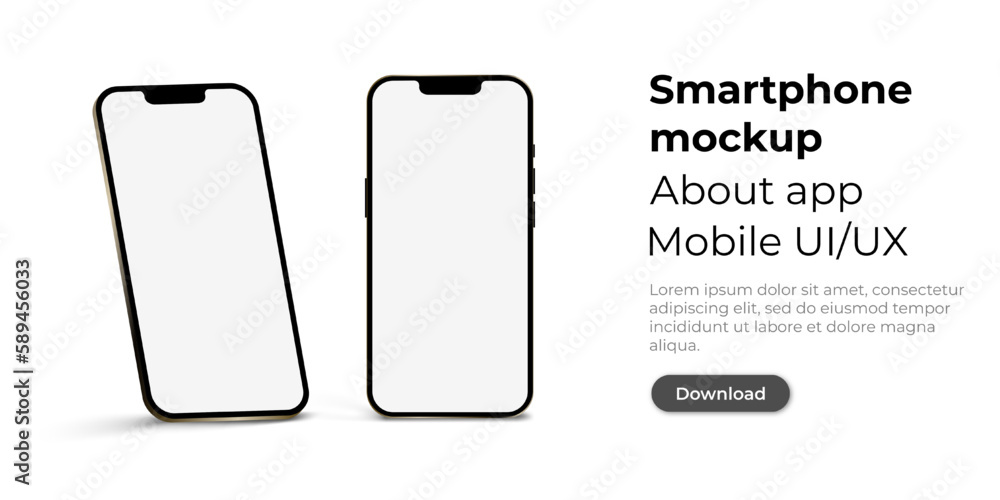 Poster realistic smartphone mockup on isolated background. photorealistic smartphone for ui ux presentation