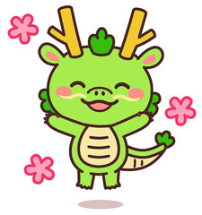 ジャンプする辰のかわいいキャラクター　イラスト素材