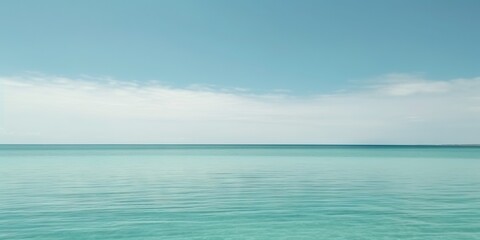 Fototapeta na wymiar Panorama landscape of empty tropical turquoise sea and sky blue background. Generative AI