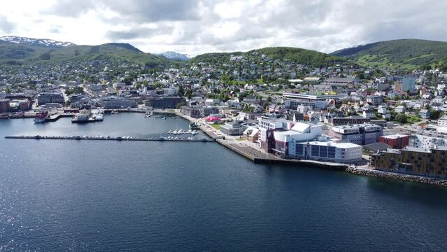 Aerial shot of the municipality of Harstad in Norway