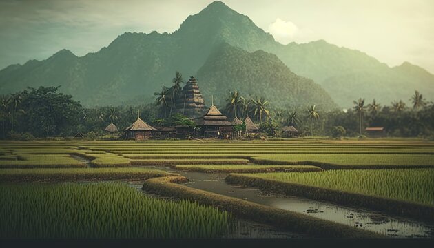 Rice paddy village (ai generate)