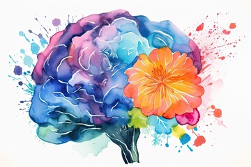 watercolor , flowers as human brain , new ideas and creative thinking  Generative AI