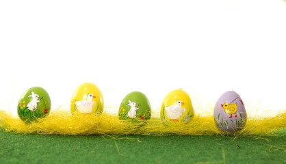 decoration of easter eggs at white background