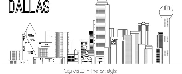 dallas - city view in line art style (black)