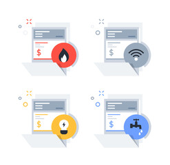 Utility bills statements: electricity, natural gas, water, internet and telephone
