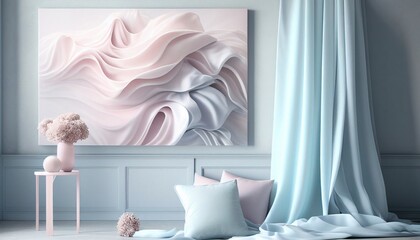 Interior in pastel colors with big canvas by Generative AI