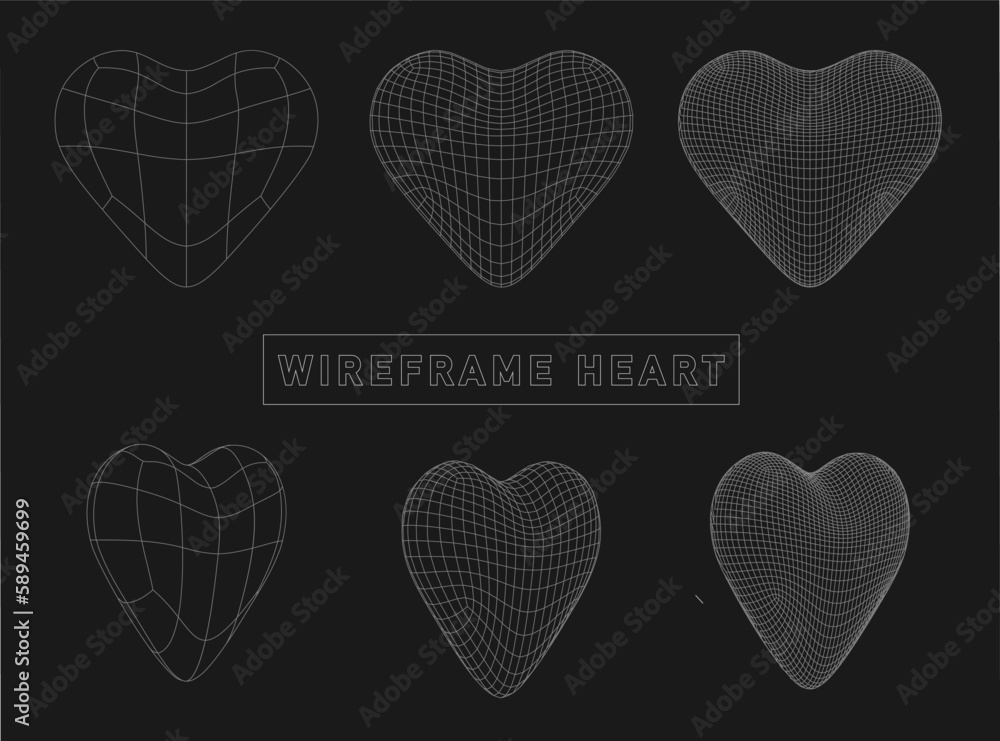 Poster wireframe heart outline. abstract grid. futuristic connection structure. virtual reality vector outl
