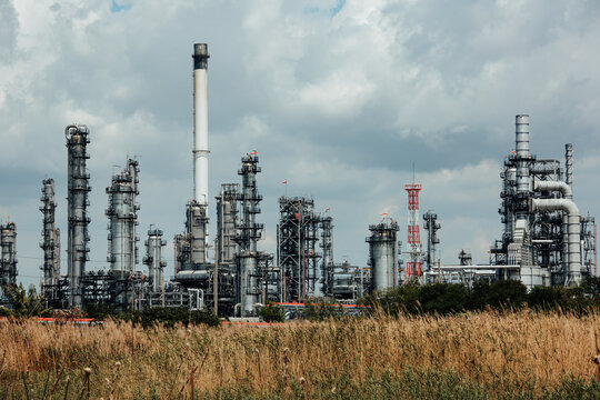 Scene of oil refinery plant of petrochemistry industry.