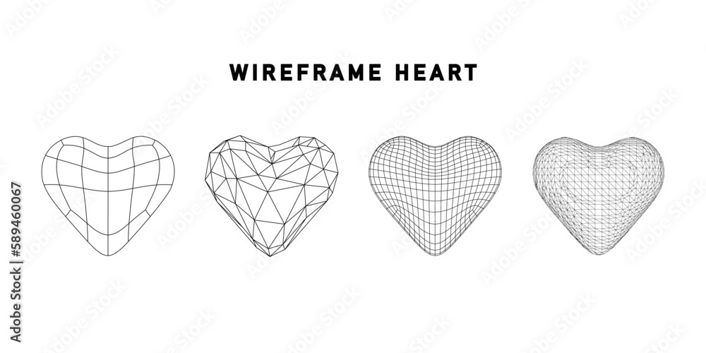 Aufkleber wireframe heart with connected lines. abstract 3d grid design png. technology style. different struc