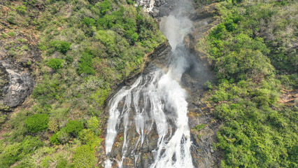 waterfall in the mountains top aerial view photo, Meghalaya, India