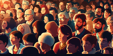 A large group of people stand together in a crowd, forming a vibrant crowd. The seamless background makes it seem as if they are all connected, creating a powerful atmosphere. generative ai.
