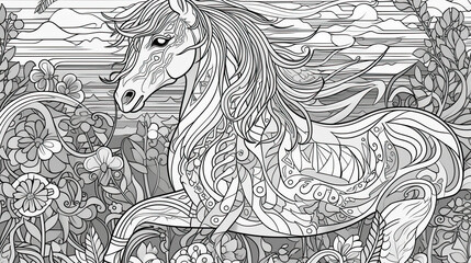 Experience the Majesty of Horses with Intricately Detailed Coloring Pages, Generative AI