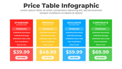 Price table template and comparison plan chart