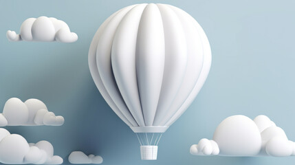 A majestic white hot air balloon floating gracefully amidst a colorful sky, Generative AI - 589461643