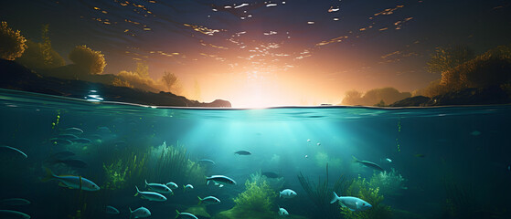 Fototapeta na wymiar River and fish: a natural aquatic scene, Generative AI