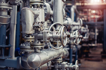 Naklejka na ściany i meble Pipe line oil and gas valves at gas plant pressure safety valve selective